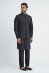 Buy_Sankalan - Men_Black Terry Rayon Hand Embroidered Floral Bundi Jacket And Kurta Set  _Online_at_Aza_Fashions