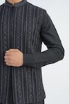 Shop_Sankalan - Men_Black Terry Rayon Hand Embroidered Floral Bundi Jacket And Kurta Set  _Online_at_Aza_Fashions