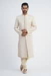 Buy_Sankalan - Men_Ivory Dupion Silk Hand Embroidered French Knots Sherwani Churidar Set  _at_Aza_Fashions