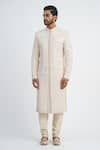 Buy_Sankalan - Men_Ivory Dupion Silk Hand Embroidered French Knots Sherwani Churidar Set  _Online_at_Aza_Fashions