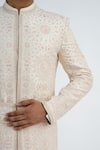 Shop_Sankalan - Men_Ivory Dupion Silk Hand Embroidered French Knots Sherwani Churidar Set  _Online_at_Aza_Fashions