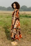 Shop_LABEL SHRISTI CHETANI_Multi Color Crepe Printed Geometric Straight Neck Easy Breezy Kaftan Dress _Online_at_Aza_Fashions