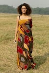 Buy_LABEL SHRISTI CHETANI_Multi Color Crepe Printed Geometric Straight Native Cowl Draped Dress _at_Aza_Fashions