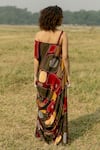 Shop_LABEL SHRISTI CHETANI_Multi Color Crepe Printed Geometric Straight Native Cowl Draped Dress _at_Aza_Fashions