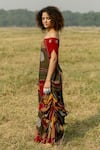 Buy_LABEL SHRISTI CHETANI_Multi Color Crepe Printed Geometric Straight Native Cowl Draped Dress _Online_at_Aza_Fashions