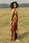 Shop_LABEL SHRISTI CHETANI_Multi Color Crepe Printed Geometric Straight Native Cowl Draped Dress _Online_at_Aza_Fashions