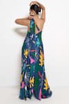 Shop_Rimi Nayak_Blue Modal Satin Printed Tropical Floral One Shoulder Dress _at_Aza_Fashions