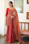 Vaayu Red Muslin, Cotton Round Neck Checkered Pattern Saree With Blouse Online at Aza Fashions Vaayu_Red Muslin, Cotton Round Neck Checkered Pattern Saree With Blouse_Online_at_Aza_Fashions