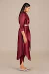 AMPM_Maroon Linen Silk Slub Solid Erum Curved Hem Tunic Dhoti Pant Set _at_Aza_Fashions