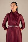 Shop_AMPM_Maroon Linen Silk Slub Solid Erum Curved Hem Tunic Dhoti Pant Set _at_Aza_Fashions