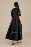 AMPM_Black Chanderi Chalk Lines V Wafa Pattern Midi Wrap Dress _Online_at_Aza_Fashions