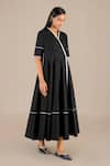 AMPM_Black Chanderi Chalk Lines V Wafa Pattern Midi Wrap Dress _at_Aza_Fashions