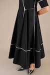 Buy_AMPM_Black Chanderi Chalk Lines V Wafa Pattern Midi Wrap Dress 