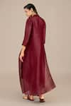 AMPM_Maroon Linen Silk Slub Embellished V Dania Cowl Draped Dress Set _Online_at_Aza_Fashions