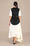 Shop_AMPM_Black Pure Linen Wave Color Safa Swerve Colorblocked Jacket Skirt Set _at_Aza_Fashions