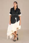 Buy_AMPM_Black Pure Linen Splurge Color Safa Colorblocked Jacket Skirt Set _at_Aza_Fashions