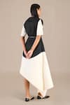 AMPM_Black Pure Linen Splurge Color Safa Colorblocked Jacket Skirt Set _Online_at_Aza_Fashions