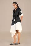 Shop_AMPM_Black Pure Linen Splurge Color Safa Colorblocked Jacket Skirt Set _Online_at_Aza_Fashions