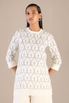 Shop_AMPM_Ivory Pure Linen Print Heart Mania Round Mia Tunic With Palazzo _at_Aza_Fashions