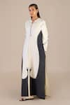 Shop_AMPM_Black Pure Linen Printed Paisley Jacket Open Ifza Palazzo Set _Online_at_Aza_Fashions
