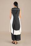 AMPM_Black Pure Linen Printed Naafia Colorblock Kurta And Palazzo Set _Online_at_Aza_Fashions