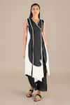 Shop_AMPM_Black Pure Linen Printed Naafia Colorblock Kurta And Palazzo Set _Online_at_Aza_Fashions