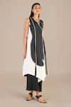 AMPM_Black Pure Linen Printed Naafia Colorblock Kurta And Palazzo Set _at_Aza_Fashions