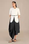 Buy_AMPM_Black Pure Linen Printed Paisley Round Colorblock Dress _at_Aza_Fashions