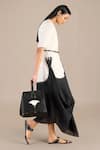 AMPM_Black Pure Linen Printed Paisley Round Colorblock Dress _at_Aza_Fashions