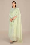 Buy_AMPM_Green Linen Slub Silk Plain Round Adiva Kurta Set _at_Aza_Fashions