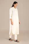 Shop_AMPM_Ivory Pure Linen Embroidery Cord Spread Collar Work Kurta And Pant Set _Online_at_Aza_Fashions