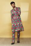 Buy_MR. Ajay Kumar_Green Linen Printed Floral Kurta And Pant Set  _Online_at_Aza_Fashions