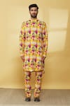 Mr. Ajay Kumar_Yellow Linen Printed Floral Patterned Kurta And Pant Set  _Online_at_Aza_Fashions