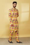 Buy_Mr. Ajay Kumar_Yellow Linen Printed Floral Patterned Kurta And Pant Set  _Online_at_Aza_Fashions