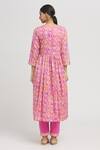 Shop Naintara Bajaj Pink Cotton Embroidery, Mirrors V-neck Florid Print Aliya Cut Kurta Pant Set at Aza Fashions Shop_Naintara Bajaj_Pink Cotton Embroidery, Mirrors V-neck Florid Print Aliya Cut Kurta Pant Set _at_Aza_Fashions