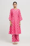 Samyukta Singhania_Pink Cotton Print Damask Round Panelled Kurta With Palazzo _Online_at_Aza_Fashions