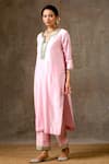 Buy_BBAAWRI_Pink Pure Handloom Chanderi Silk Embroidery Thread Notched Kurta Set _at_Aza_Fashions