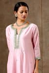 BBAAWRI_Pink Pure Handloom Chanderi Silk Embroidery Thread Notched Kurta Set _Online_at_Aza_Fashions