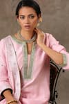 Shop_BBAAWRI_Pink Pure Handloom Chanderi Silk Embroidery Thread Notched Kurta Set _Online_at_Aza_Fashions