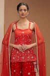 BBAAWRI_Red Pure Dupion Silk Embroidery Bead Floral Kurta Flared Pant Set _Online_at_Aza_Fashions