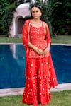 Buy_BBAAWRI_Red Pure Dupion Silk Embroidery Bead Floral Kurta Flared Pant Set _Online_at_Aza_Fashions