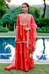 Buy_BBAAWRI_Red Pure Chanderi Silk Embroidery Resham Work Kurta Sharara Set _at_Aza_Fashions