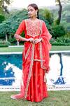 Shop_BBAAWRI_Red Pure Chanderi Silk Embroidery Resham Work Kurta Sharara Set _at_Aza_Fashions