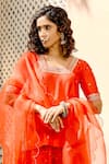 BBAAWRI_Red Pure Dupion Silk Embroidery Gota Patti Work Kurta Sharara Set _Online_at_Aza_Fashions