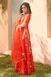 Buy_BBAAWRI_Red Pure Dupion Silk Embroidery Gota Patti Work Kurta Sharara Set _Online_at_Aza_Fashions