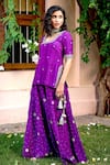 Shop_BBAAWRI_Purple Pure Dupion Silk Embroidery Gota Patti Square Neckline Kurta Sharara Set _at_Aza_Fashions