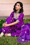 BBAAWRI_Purple Pure Dupion Silk Embroidery Gota Patti Square Neckline Kurta Sharara Set _Online_at_Aza_Fashions