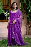 Buy_BBAAWRI_Purple Pure Dupion Silk Embroidery Gota Patti Square Neckline Kurta Sharara Set _Online_at_Aza_Fashions