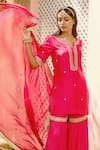 Buy_BBAAWRI_Fuchsia Pure Dupion Silk Embroidery Gota Notched Work Kurta Set _Online_at_Aza_Fashions