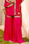 BBAAWRI_Fuchsia Pure Dupion Silk Embroidery Gota Notched Work Kurta Set _at_Aza_Fashions